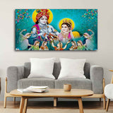 Big Panoramic Radha Krishna Canvas Wall Painting - Decor Smart