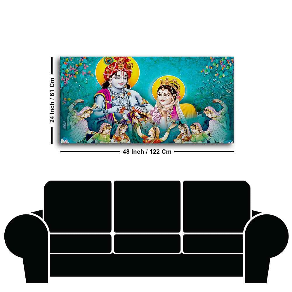 Big Panoramic Radha Krishna Canvas Wall Painting - Decor Smart