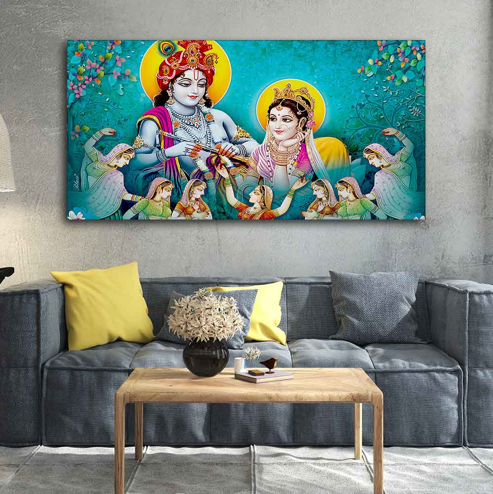Big Panoramic Radha Krishna Canvas Wall Painting - Decor Smart