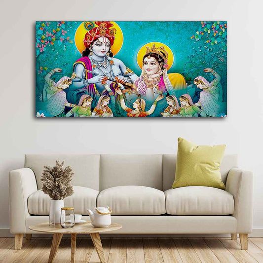 Big Panoramic Radha Krishna Canvas Wall Painting - Decor Smart