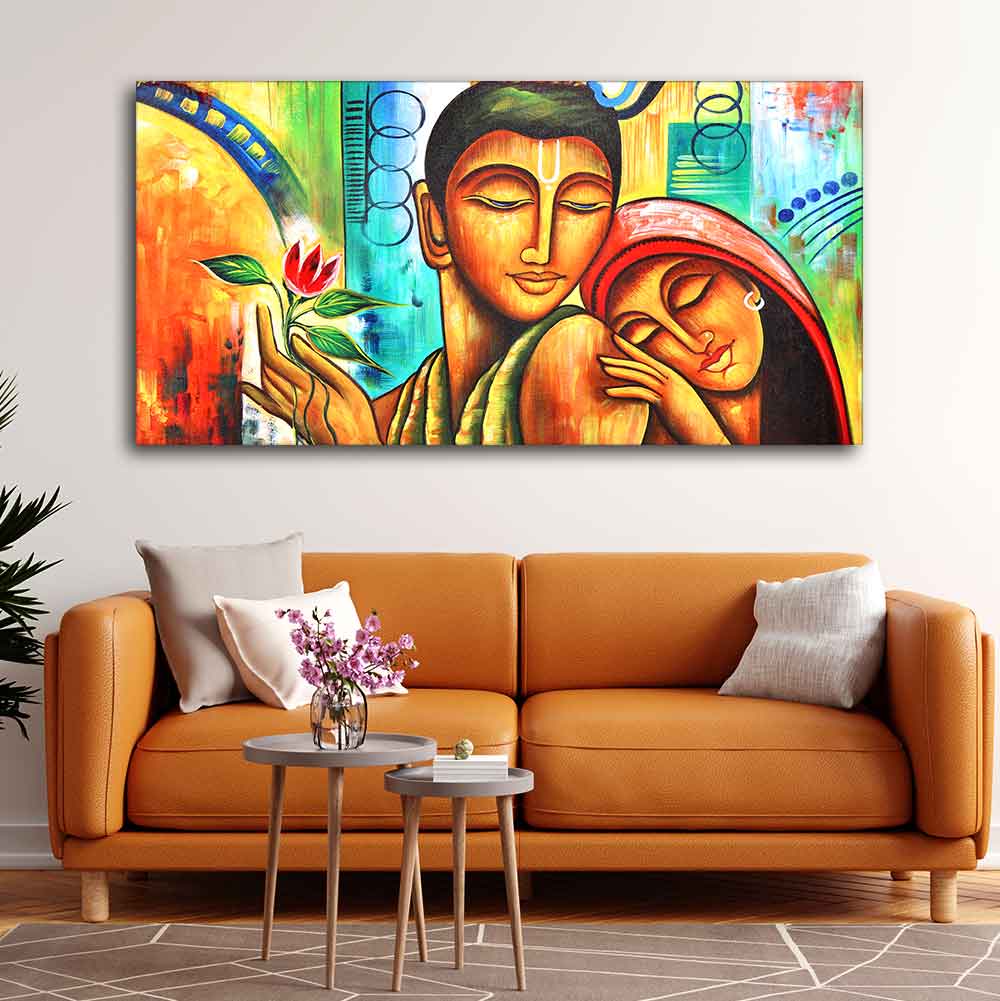Big Size Canvas Wall Painting of Lord Radha Krishna - Decor Smart