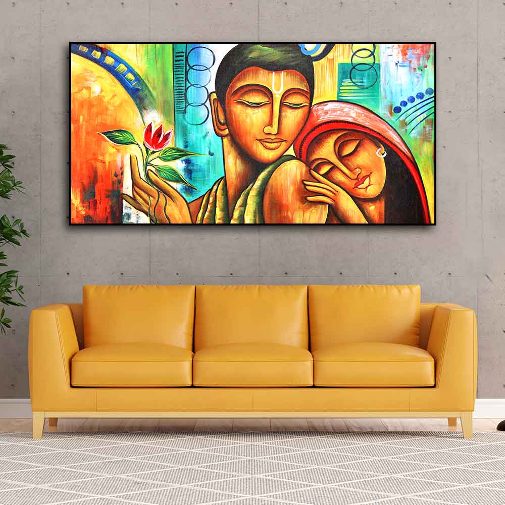Big Size Canvas Wall Painting of Lord Radha Krishna - Decor Smart