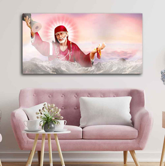 Big Size Devotional Sai Baba Wall Painting - Decor Smart