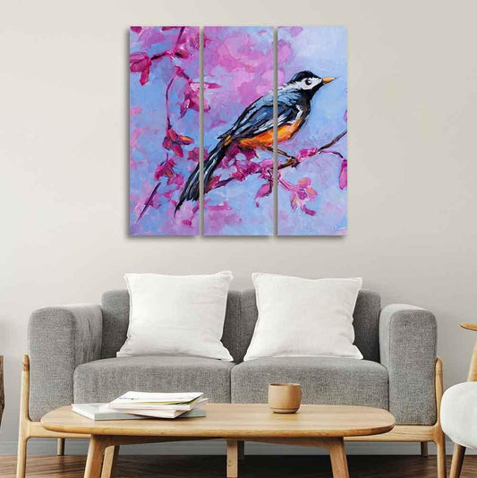 Bird with Nature Abstract design 3 Pieces Wall Painting - Decor Smart