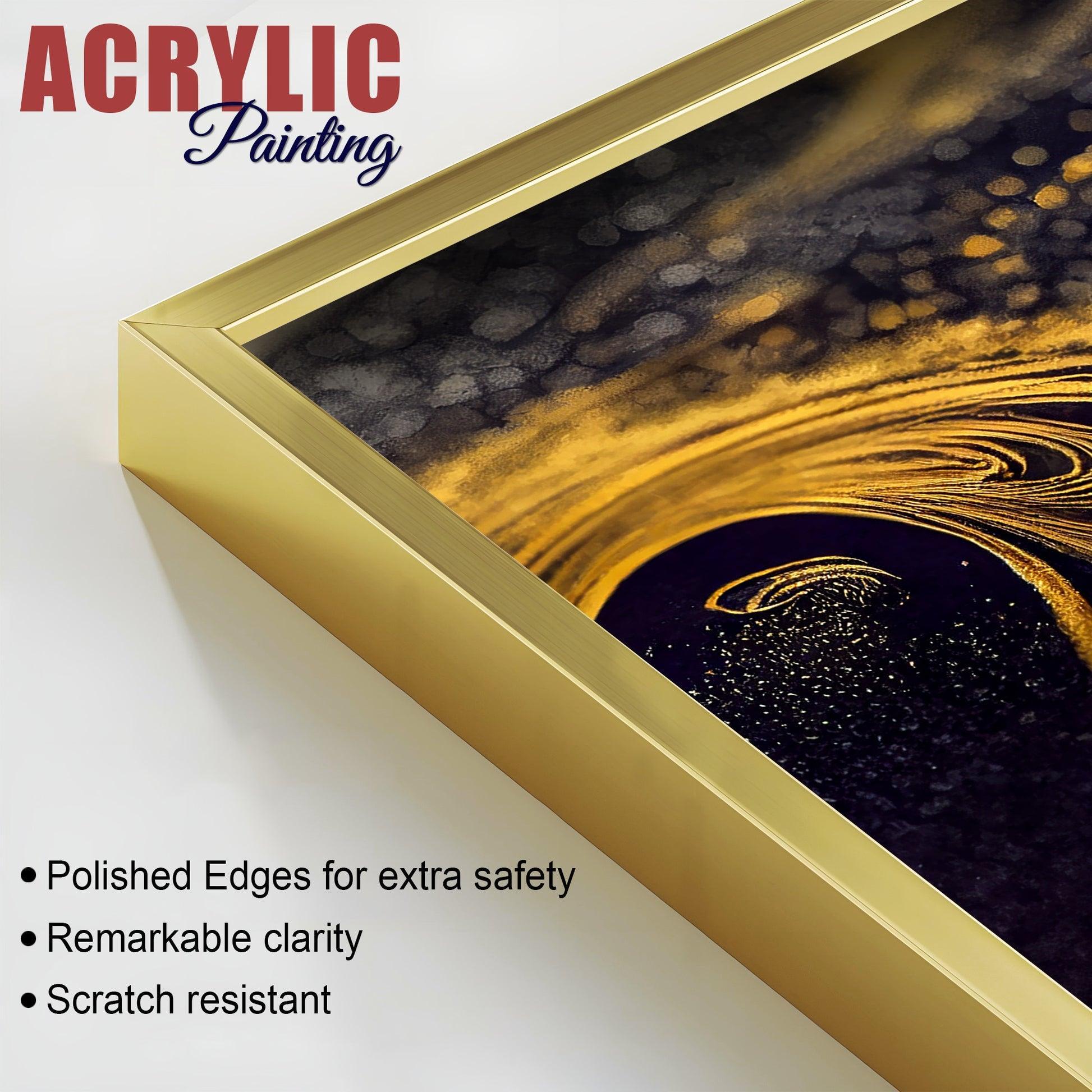 Black and Gold Swirling Acrylic Floating Wall Painting Set of 2 - Decor Smart