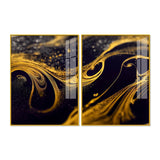 Black and Gold Swirling Acrylic Floating Wall Painting Set of 2 - Decor Smart