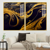 Black and Gold Swirling Acrylic Floating Wall Painting Set of 2 - Decor Smart