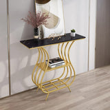 Black Narrow With Shelf Marble Top Console Table - Decor Smart