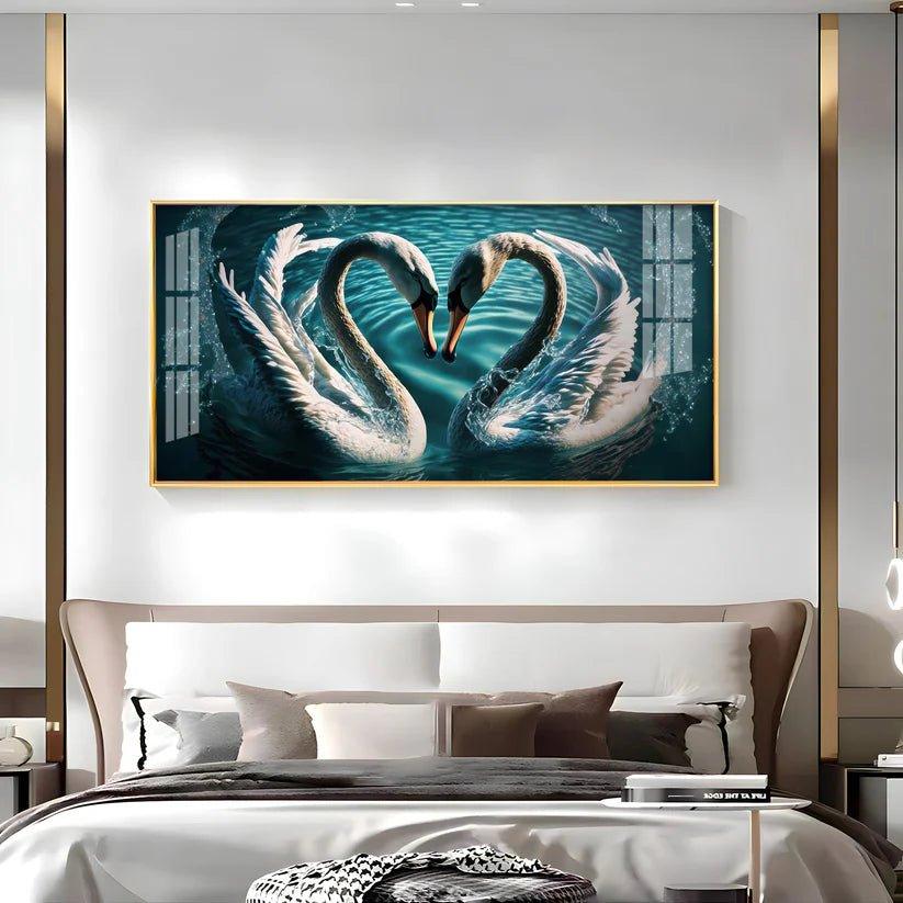 Blended By Love Swan Premium Acrylic Floating Wall Painting - Decor Smart