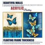 Blue and Golden Butterflies Acrylic Floating Wall Painting Set of 2 - Decor Smart