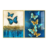 Blue and Golden Butterflies Acrylic Floating Wall Painting Set of 2 - Decor Smart
