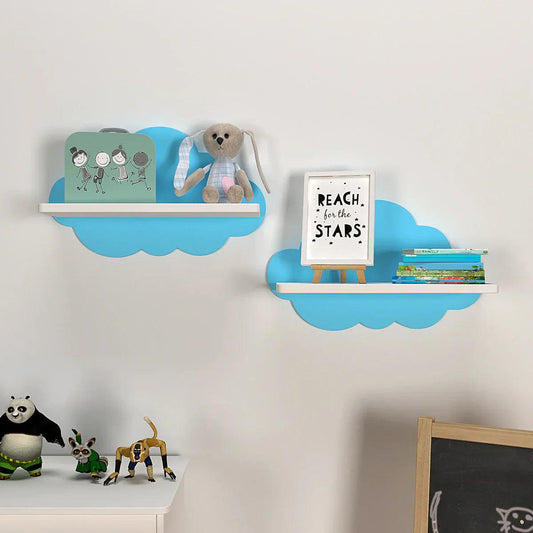 Blue Cloud Shaped Wooden Wall Shelf for Kids - Decor Smart
