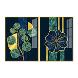 Blue Flower and Green Plant Acrylic Floating Wall Painting Set of 2 - Decor Smart