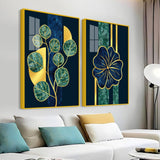 Blue Flower and Green Plant Acrylic Floating Wall Painting Set of 2 - Decor Smart