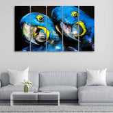 Blue Parrots Pastel Art Five Pieces Wall Painting - Decor Smart