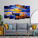 Boat at Colorful Sunset Canvas Wall Painting of Five Pieces - Decor Smart