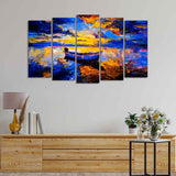 Boat at Colorful Sunset Canvas Wall Painting of Five Pieces - Decor Smart