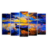 Boat at Colorful Sunset Canvas Wall Painting of Five Pieces - Decor Smart