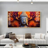 Buddha with Blooming Flower Premium Acrylic Floating Wall Painting - Decor Smart