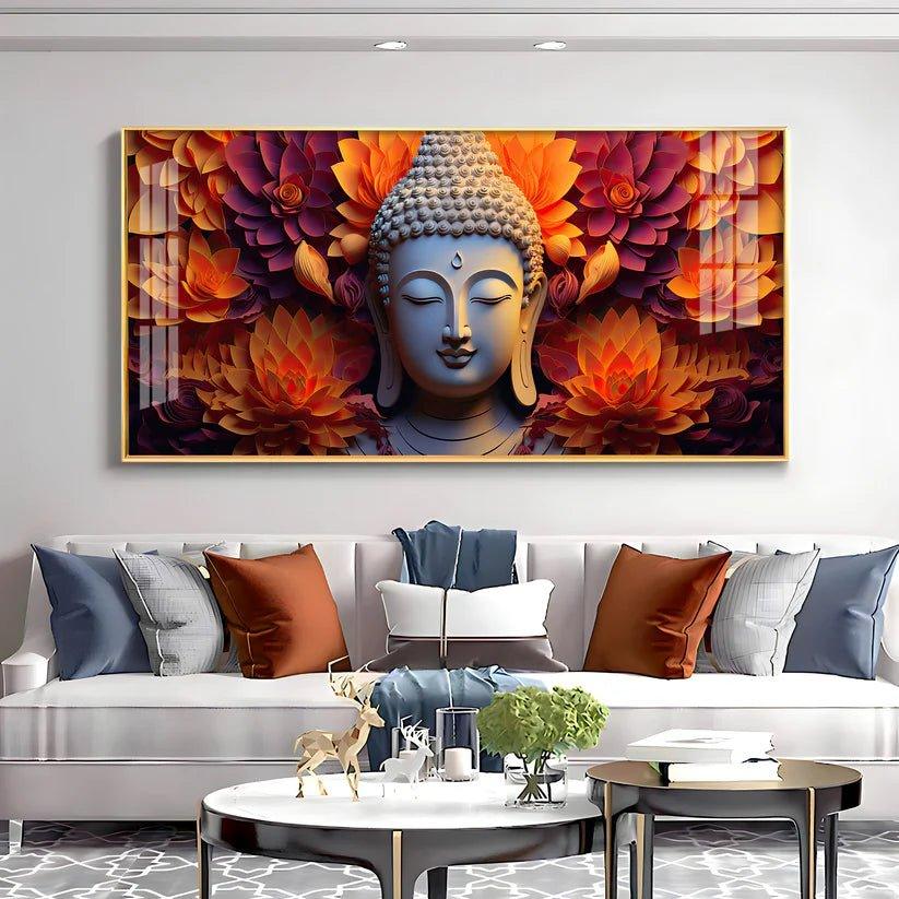 Buddha with Blooming Flower Premium Acrylic Floating Wall Painting - Decor Smart