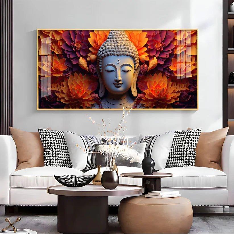 Buddha with Blooming Flower Premium Acrylic Floating Wall Painting - Decor Smart