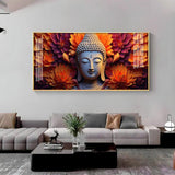 Buddha with Blooming Flower Premium Acrylic Floating Wall Painting - Decor Smart