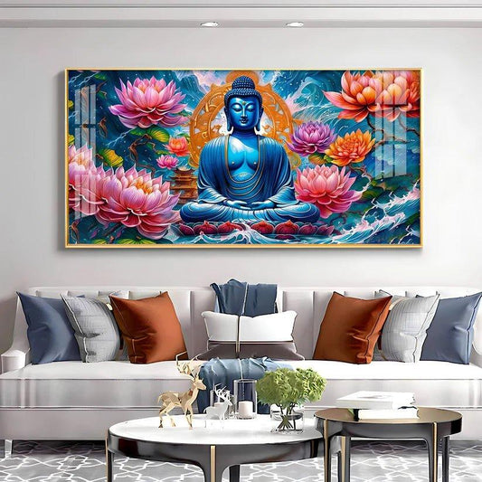 Buddha with Flower Premium Acrylic Floating Wall Painting - Decor Smart