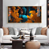 Buddha with Golden Autumn Fall Premium Acrylic Floating Wall Painting - Decor Smart