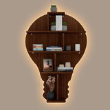 Bulb Shape Backlit Designer Wooden Wall Shelf / Book Shelf / Night Light, Walnut Finish - Decor Smart
