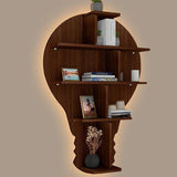 Bulb Shape Backlit Designer Wooden Wall Shelf / Book Shelf / Night Light, Walnut Finish - Decor Smart
