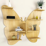 Butterfly Shape Backlit Designer Wooden Wall Shelf / Book Shelf / Night Light, Oak Finish - Decor Smart