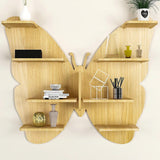 Butterfly Shape Backlit Designer Wooden Wall Shelf / Book Shelf / Night Light, Oak Finish - Decor Smart