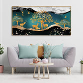 Canvas Wall Painting of Golden Trees With Birds And Deer - Decor Smart