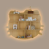 Cat Shape Backlit Designer Wooden Wall Shelf / Book Shelf / Night Light, Oak Finish - Decor Smart