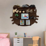 Cat Shape Backlit Designer Wooden Wall Shelf / Book Shelf / Night Light, Walnut Finish - Decor Smart