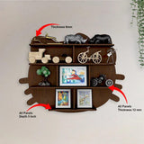 Cat Shape Backlit Designer Wooden Wall Shelf / Book Shelf / Night Light, Walnut Finish - Decor Smart