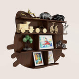 Cat Shape Backlit Designer Wooden Wall Shelf / Book Shelf / Night Light, Walnut Finish - Decor Smart