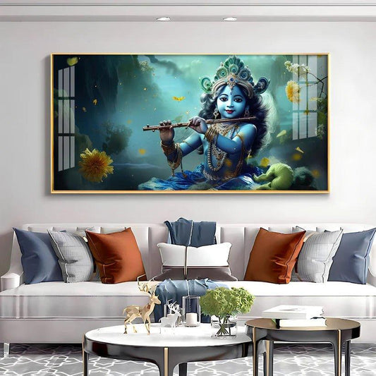 Childhood Krishna with Diadem Premium Acrylic Floating Wall Painting - Decor Smart