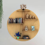 Circle Shape Backlit Designer Wooden Wall Shelf / Book Shelf / Night Light, Oak Finish - Decor Smart