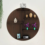 Circle Shape Dark Backlit Designer Wooden Wall Shelf / Book Shelf / Night Light, Walnut Finish - Decor Smart