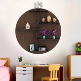 Circle Shape Dark Backlit Designer Wooden Wall Shelf / Book Shelf / Night Light, Walnut Finish - Decor Smart