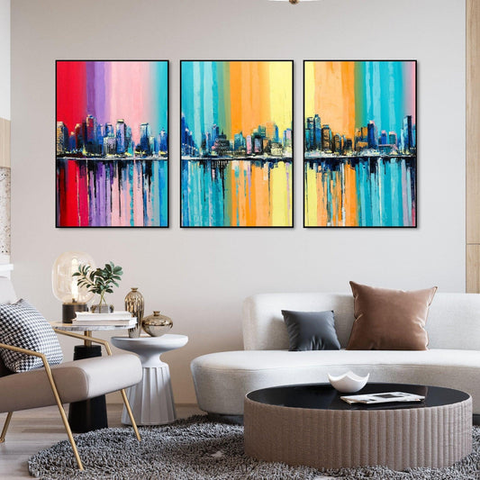 City Skyline Floating Canvas Wall Painting Set of Three - Decor Smart