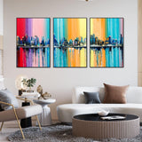 City Skyline Floating Canvas Wall Painting Set of Three - Decor Smart