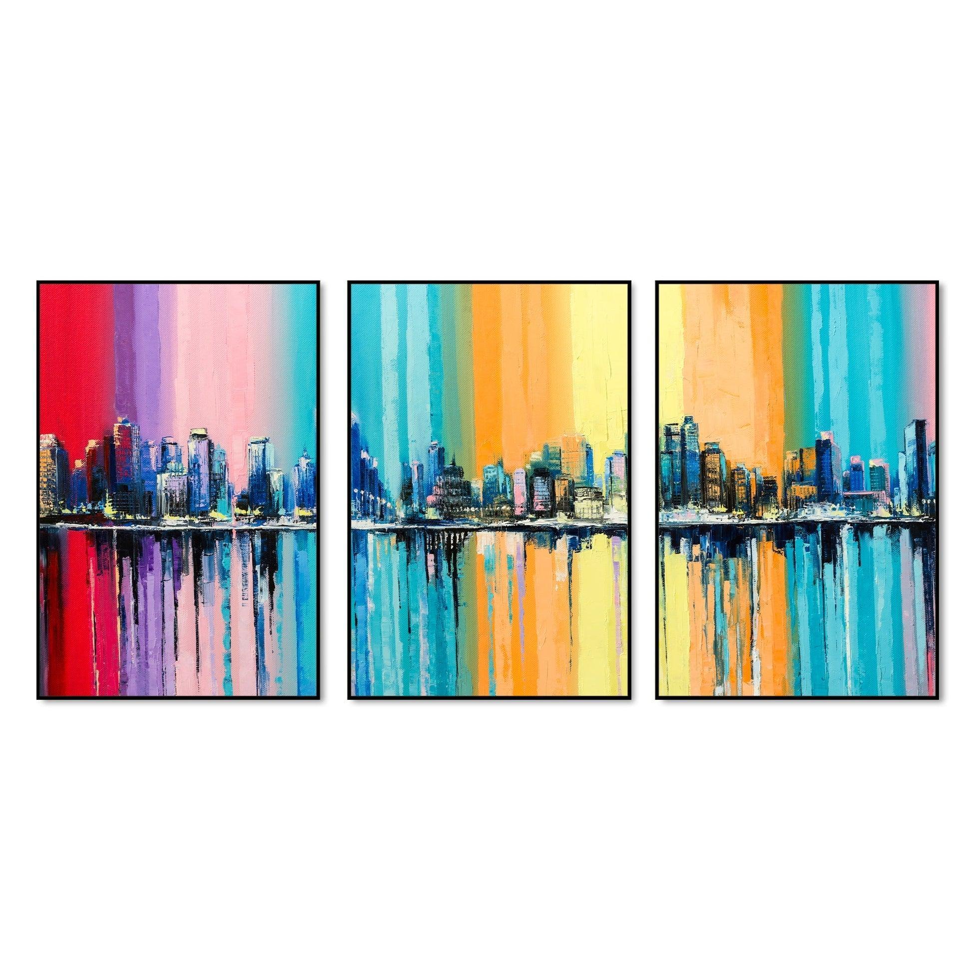 City Skyline Floating Canvas Wall Painting Set of Three - Decor Smart