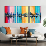 City Skyline Floating Canvas Wall Painting Set of Three - Decor Smart