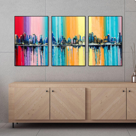 City Skyline Floating Canvas Wall Painting Set of Three - Decor Smart