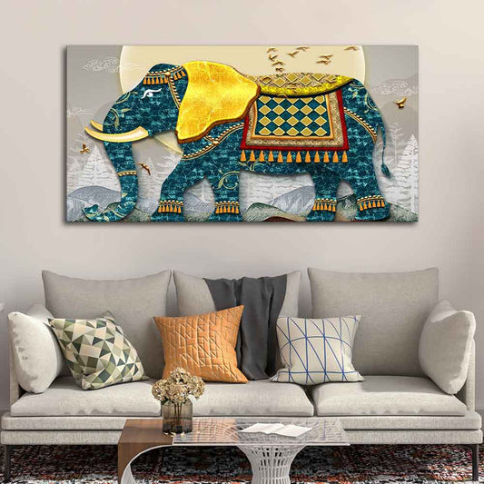 Classic and Royal Elephant with Golden Tusks wall Painting - Decor Smart