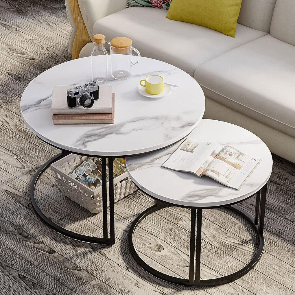 Classic Black Round Coffee Table Set of 2 - Decor Smart