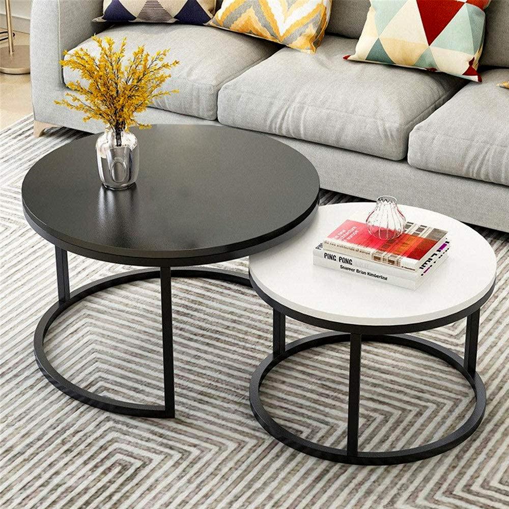 Classic Black & White Round Coffee Table Set of 2 - Decor Smart