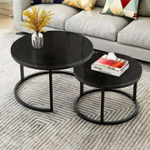 Classic Black with Black Metallic Finish Round Coffee Table Set of 2 - Decor Smart